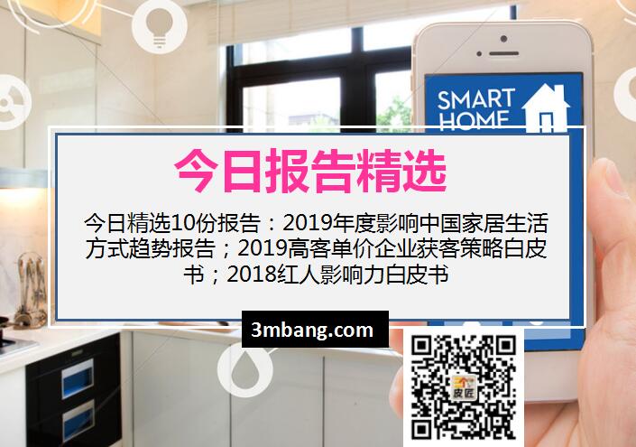 今日精選｜2019年度影響中國家居生活方式趨勢；2019高客單價企業獲客策略白皮書；2018紅人影響力白皮書（附下載）