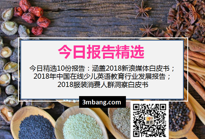 今日精選｜2018新浪媒體白皮書；2018年中國在線少兒英語教育行業發展報告；2018服裝消費人群洞察白皮書（附下載）